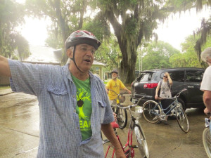 Jim Foret leading the ancient tree bike ride in New Iberia.